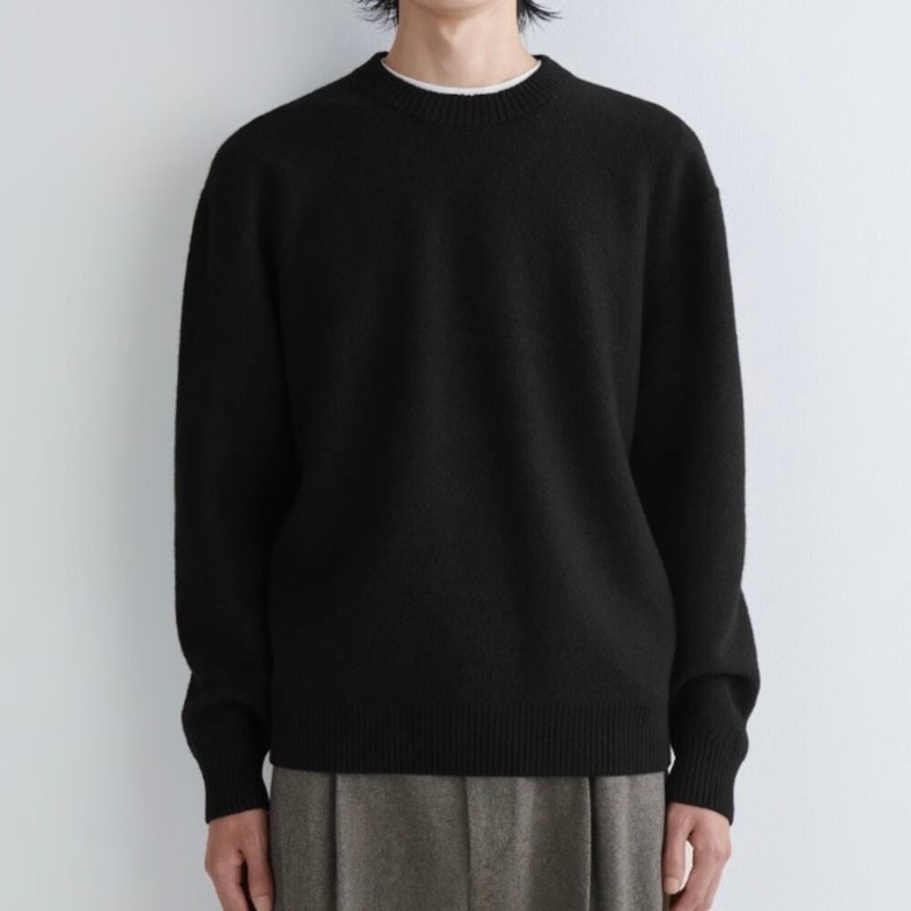 COS | Men's Black Crew Neck Long Sleeve Sweater Boiled Wool | Size XL